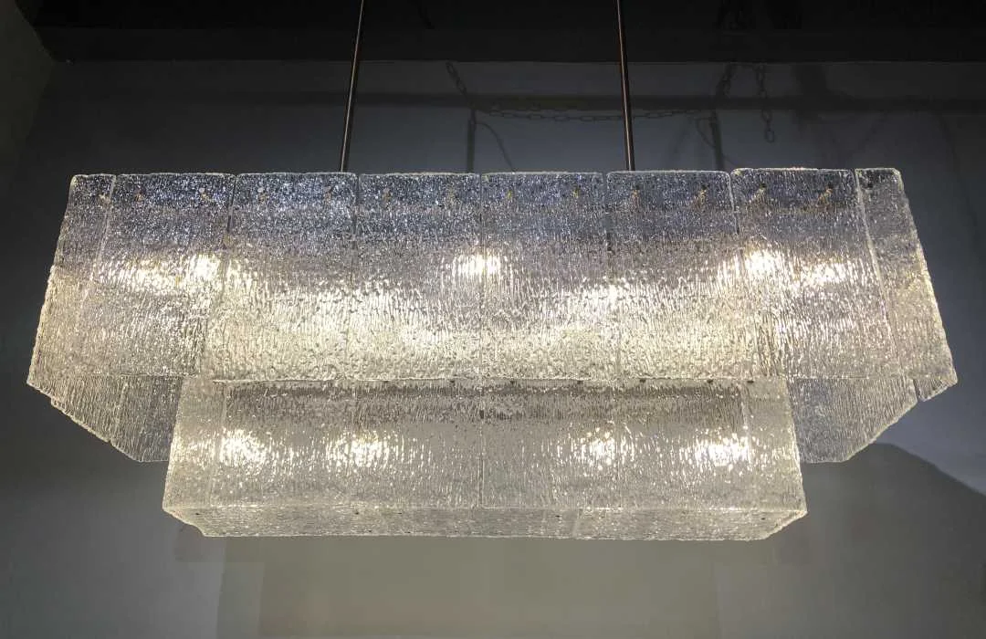 Illuminated handmade textured-glass pendant for a private residential project in Bangkok