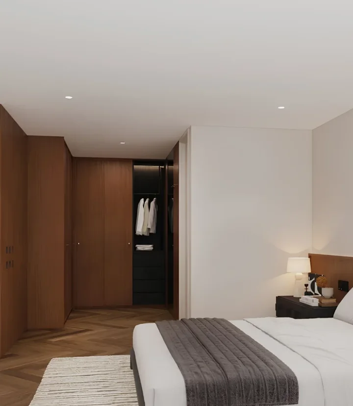 Malaysian apartment whole-home custom case — soft-furnishing design, furniture, ocean freight, on-site measuring and installation (caption translated from the original overlay)