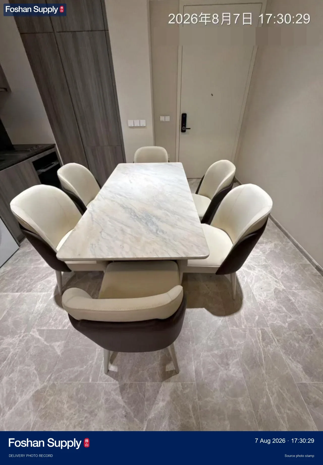 Dining table and upholstered chairs from the Singapore multi-location photo record.